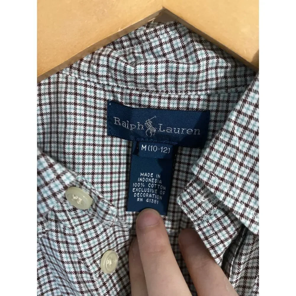 Ralph Lauren button down shirt boys size M (10-12) brown white plaid cotton